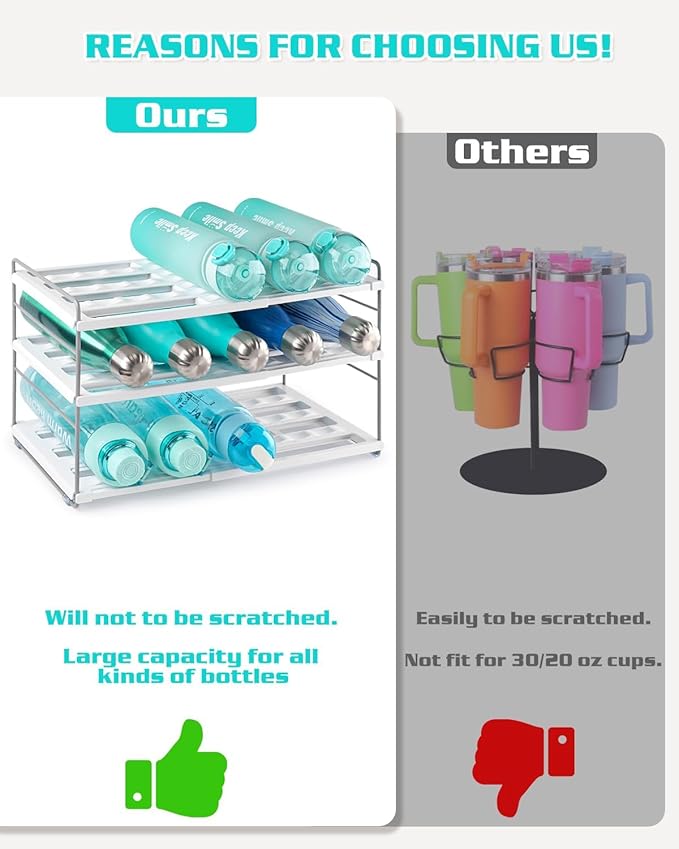 Cirhy Adjustable Water Bottle Organizer Holder for Cabinet, 3-Tier Expandable Water Bottle Storage Rack for Tumblers, Travel Mugs, and Cups – Kitchen Pantry Organization and Storage for Stanley Cups