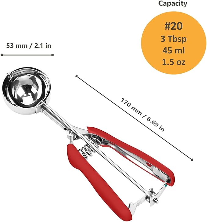 Ice Cream Scoop, Cookie Scoop, 3 Tbsp/ 45 ml/ 1.5 oz Cookie Scoops for Baking, 18/8 Stainless Steel Cookie Scooper for Baking, Ice Cream Scooper with Trigger Release, Cookie Dough Scoop (Red)