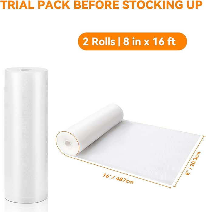 Wevac Vacuum Sealer Bag Rolls, 8"x16' (2 Rolls), Heavy Duty Food Storage for Sous Vide, Freezer, Meal Prep, Keep Food Fresh Longer