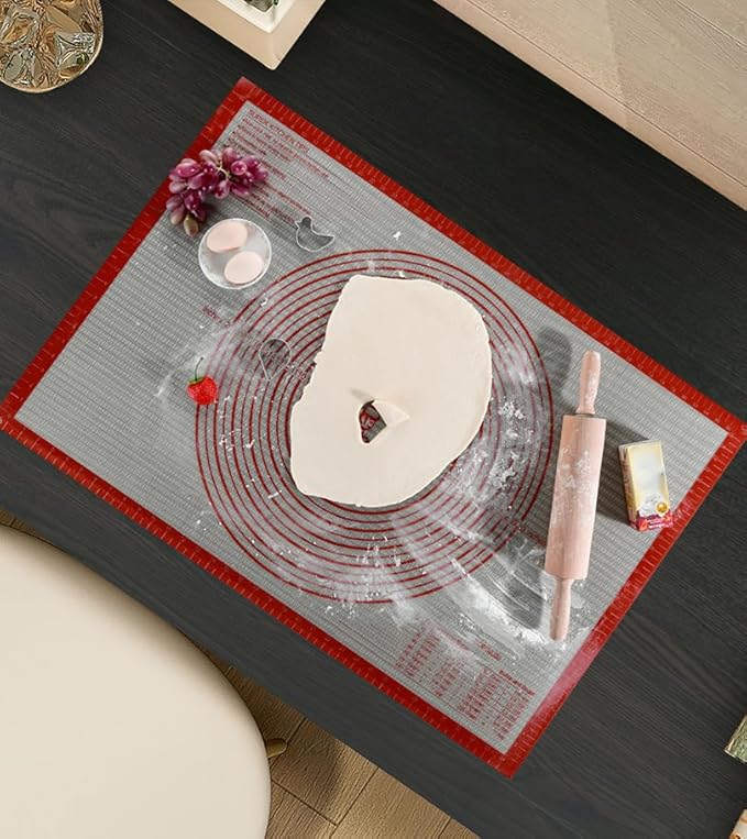 Non-slip Silicone Pastry Mat Extra Large with Measurements 36''By 24'' for Baking Mat, Counter/Dough Rolling/Oven Liner/Fondant/Pie Crust（Red）