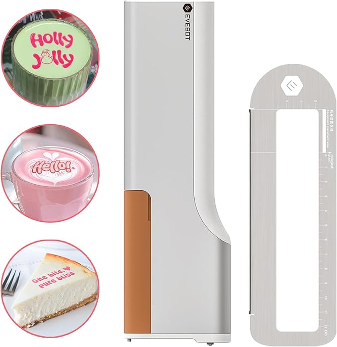 EVEBOT Handheld Food PrintPen for Barista Portable Mini Coffee PrintPen Latte Art Macaron Cookie DIY Design, Bluetooth 4.2-1PCS Red Color