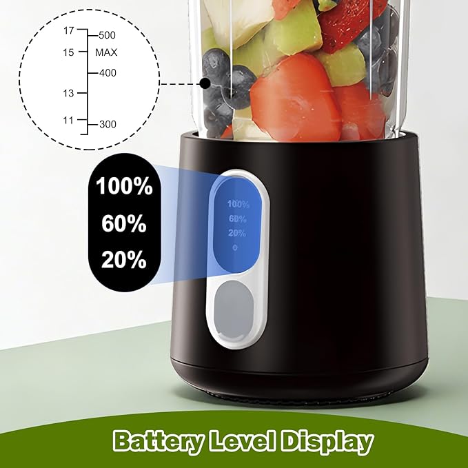 Portable Blender for Smoothies Personal Blender: 500ML Electric Juicer 300 Watt Small Blenders for Shakes and Smoothies Portable juicer for Baby Food Travel, Beach Office Sports