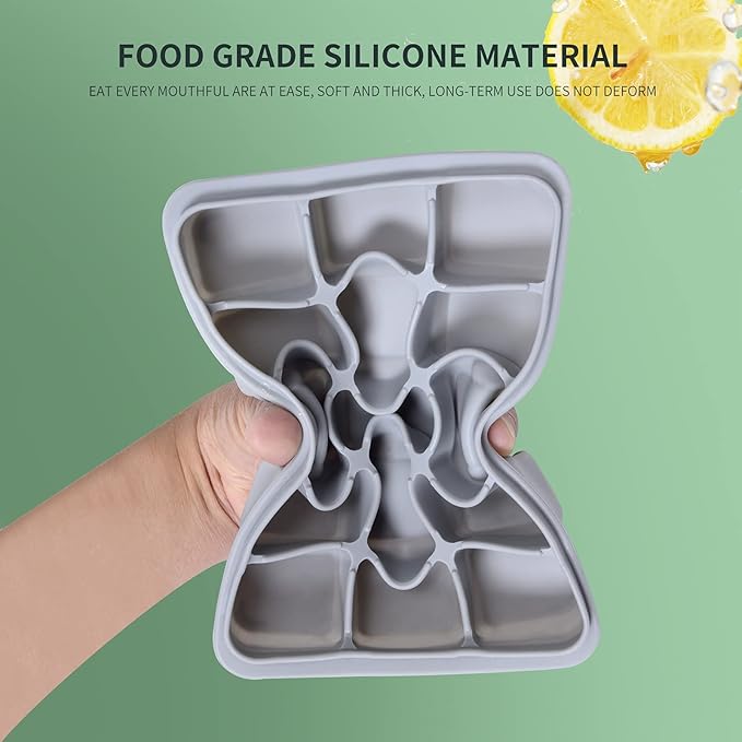 Ice Cube Trays Set of 4 (Green & Gray) - 15 Flexible Silicone Molds with Removable Lids, Easy Release, Stackable, BPA-Free for Whiskey and Baby Food