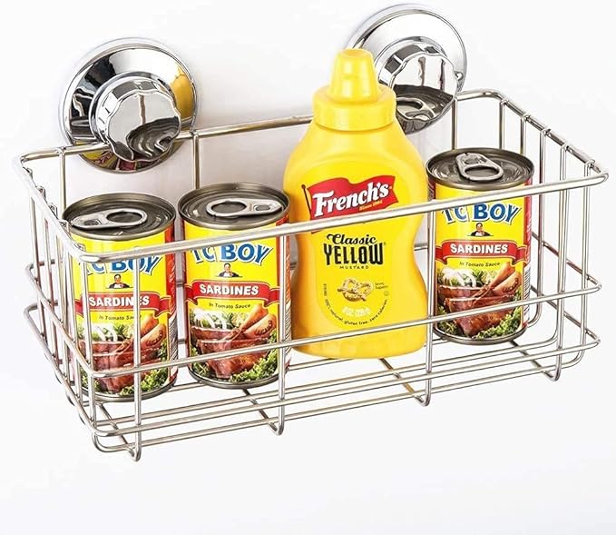 SANNO Vacuum Suction Cup Soap Dish Holder Double Suction Hooks Shower Caddy Large Basket Shelf,Bath Organizer Kitchen Storage Basket for Gel Holder Shampoo, Conditioner