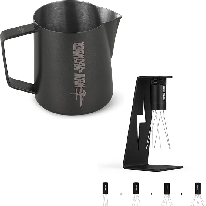 MHW-3BOMBER WDT Tool Espresso Distribution Tool with Magnetic Stand for Barista+ MHW-3BOMBER Espresso Steaming Pitcher Milk Frothing Pitcher Stainless Steel Milk Coffee Cappuccino Latte Art Barista Cu