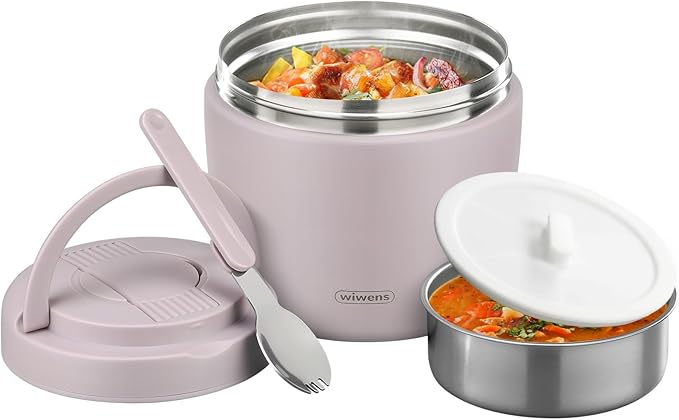 wiwens Thermo Food Jar for Hot Food Adults 32OZ Soup Thermo Lunch Containers Wide Mouth Vacuum Insulated Stainless Steel Leakproof Bento Box with Spoon (Purple)
