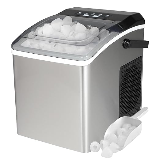 Kenmore Countertop Ice Maker – Maquina para Hacer Hielo en Casa, Nugget Ice Maker Makes 9 Pebble in 6 Mins, Portable Self‑Cleaning Ice Machine, 26 Lbs/Day, Stainless Steel