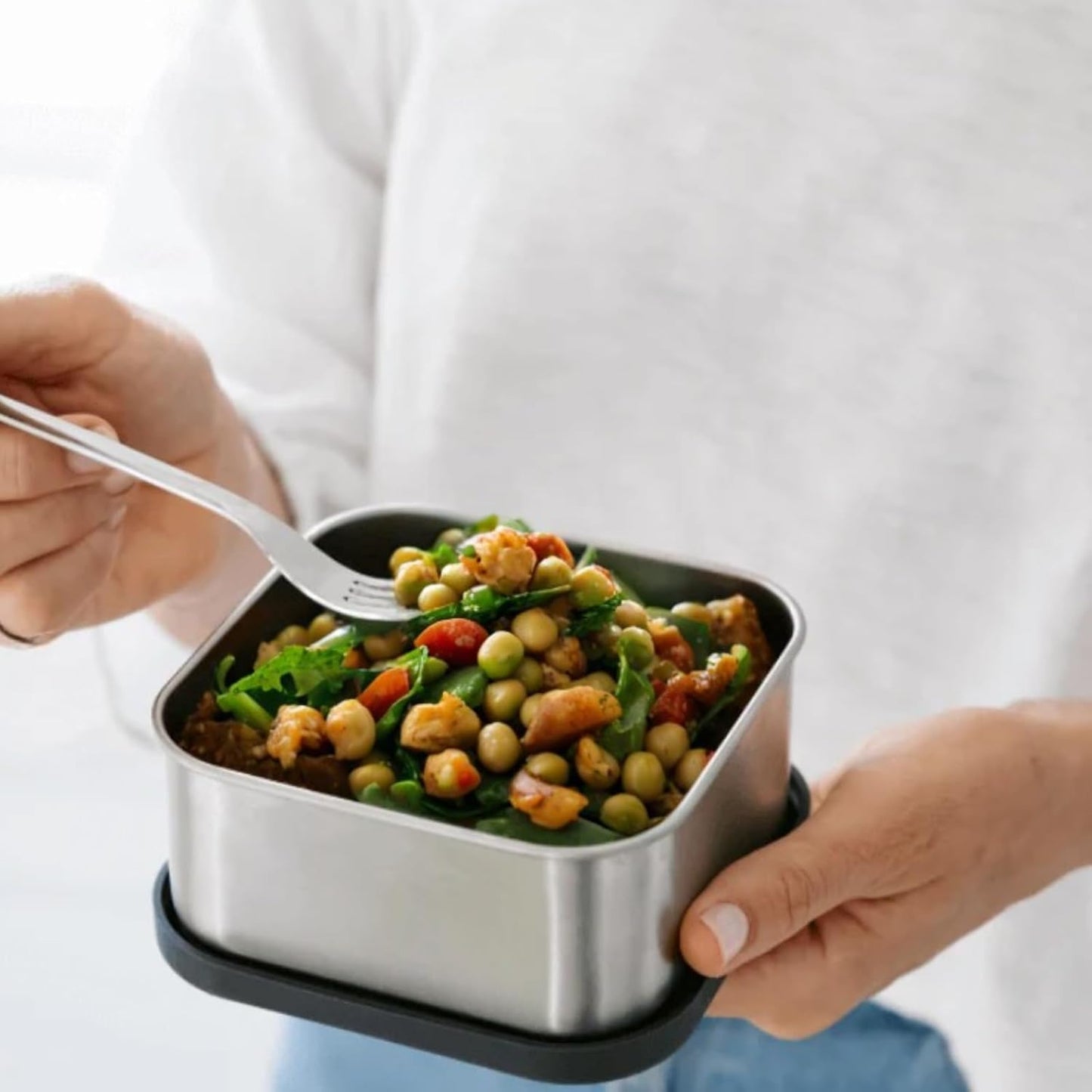 Flexibento - Leak proof Stainless Steel Lunch Box | Lunch Containers with Silicone Lids | Steel Bento Box |Metal lunch Box|1 * 25 OZ+ 2 * 13 OZ + 2 * 2 OZ| Set Of 5 |Vanilla