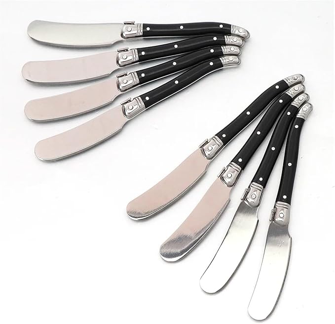 Stainless Steel Cheese Spreader Knives Set Wide Blade Dessert With Black Plastic Handles Multipurpose Butter Flatware Set(8pcs)