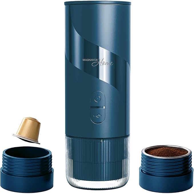Magnavox HOME Portable Espresso Coffee Maker (Grounds or Pods) with Fast Brew Technology & Single Touch Control, Ideal for Offices or Travel