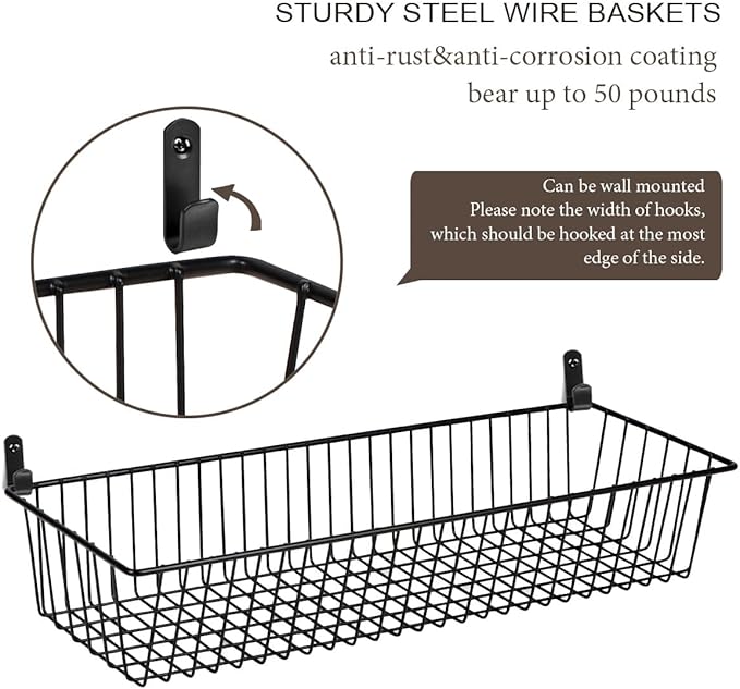 Sheechung Farmhouse Decor Metal Wire Storage Organizer Bin Basket(2 Pack) - Rustic Toilet Paper Holder - Storage Organizer for Bathroom, kitchen cabinets,Pantry, Laundry Room, Closets, Garage (Black)