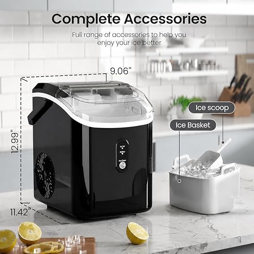 AGLUCKY Nugget Ice Makers Countertop,Portable Pebble Ice Maker Machine with Chewable Ice,One-Click Operation,Self-Cleaning for Home/Office(Black)