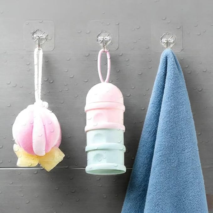 Adhesive Hooks - Heavy Duty Sticky Wall Hooks for Hanging, Removable Waterproof Hooks for Bathroom Kitchen, Damage-Free Transparent Hooks 12pcs