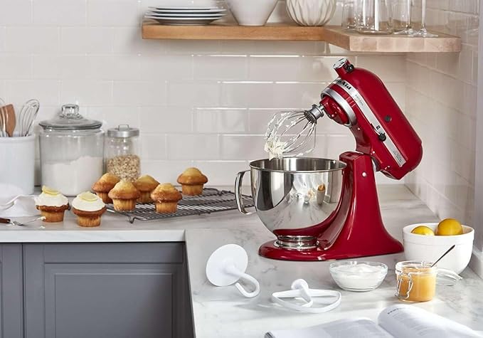 KitchenAid KSMPRA Stand Mixer Attachment Pasta Roller & Cutter, 3-Piece Set, Stainless Steel & K45B Coated Flat Beater, White, 4.5 Qt