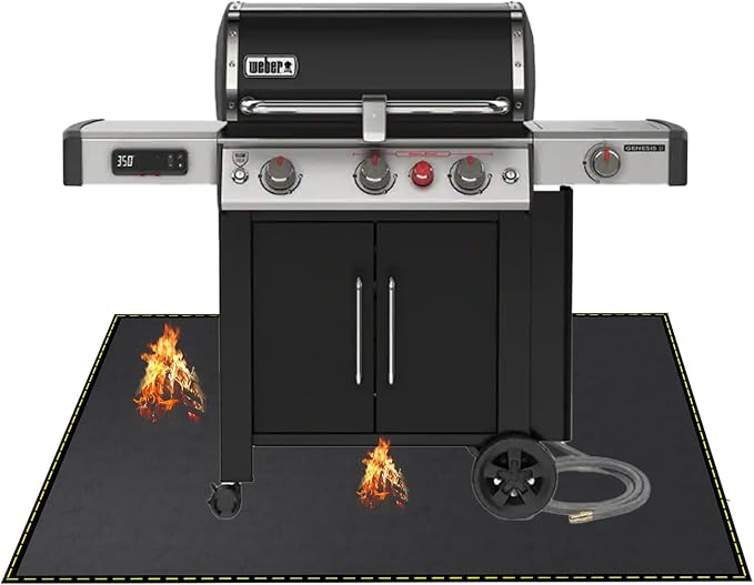 Under Grill Mat for Outdoor Grill Deck Patio Protector,48''x30'' Large Silicone Fireproof Waterproof Oil-proof Fire Pit Mat BBQ Floor Matt Pad