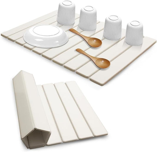 AIFLM Large Stone Dish Drying Mats for Kitchen Counter , Quick Dry Absorbent Collapsible Dish Drying Mat, 24”(L)x16”(W) Diatomaceous Earth Mats for Dishes Bottles Cups,Match Any Countertop