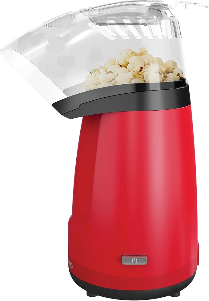 West Bend Air Crazy Series Hot Air Oil-Free Popcorn Popper Machine Features One-Touch Operation with Built-In Measuring Cup and On-Board Cord Storage, 4-Quart, in Red