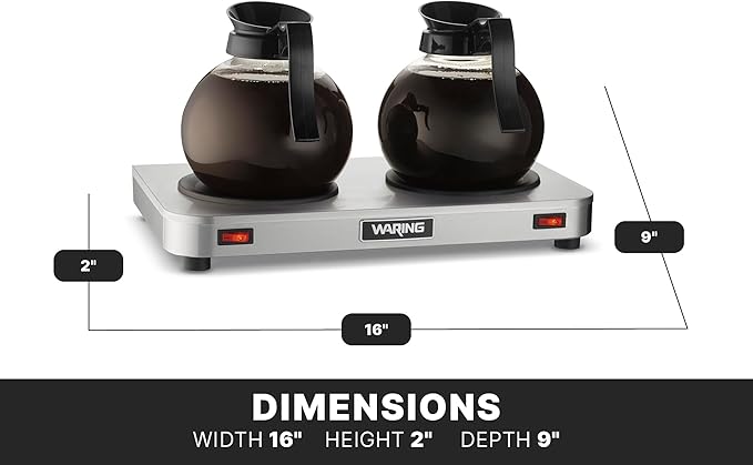 Waring Commercial WCW20 Café Deco Double Coffee Carafe Warmer, 120V, 5-15 Phase Plug,Silver
