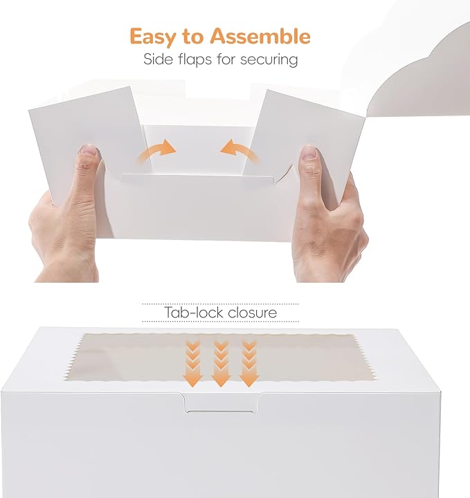 White Cake Boxes 10 Inch with Window, 10 Set Bakery Boxes with Cake Boards & Stickers, Cupcake Box for Birthday, Party, Wedding, Mother's Day, Valentine's Day, Christmas（10x10x5 inch）