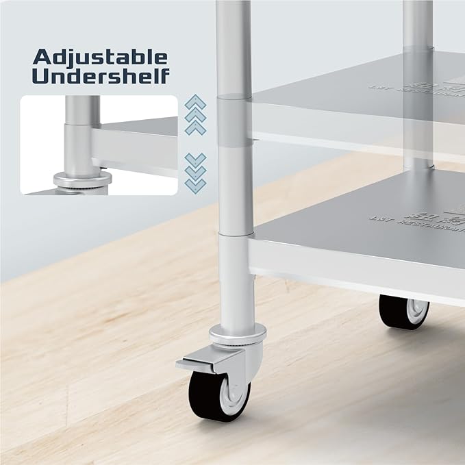 PANTIN® 24" x 24" Stainless Steel Rice Cooker Stand and Cart with Wheels & Brakes, Work Stand & Adjustable Undershelf for Commercial Food Warmer, Large Rice Cookers, PRCWT-2424
