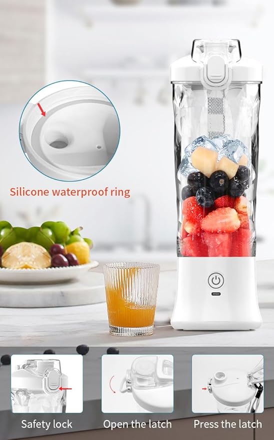 Portable Blender, Personal Blender for Shakes and Smoothies USB Rechargeable, Mini Juicer Cup with 6 Blades and Lid, Self Cleaning 23oz Single Serve Blenders for Travel, Home, Office, Camping