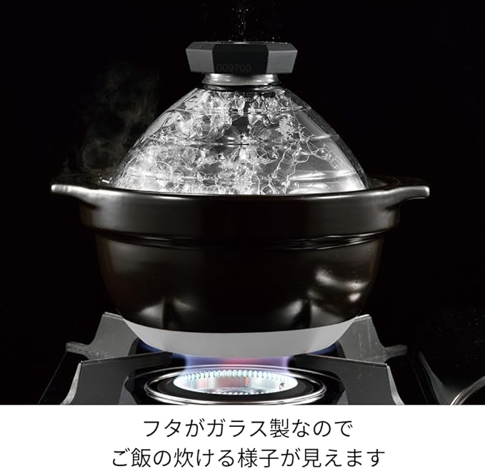 HARIO GNR-200-B-W Rice Pot with Glass Lid, 2-3 Cups, Visible Inside Heat-resistant Glass, Ceramic, Made in Japan