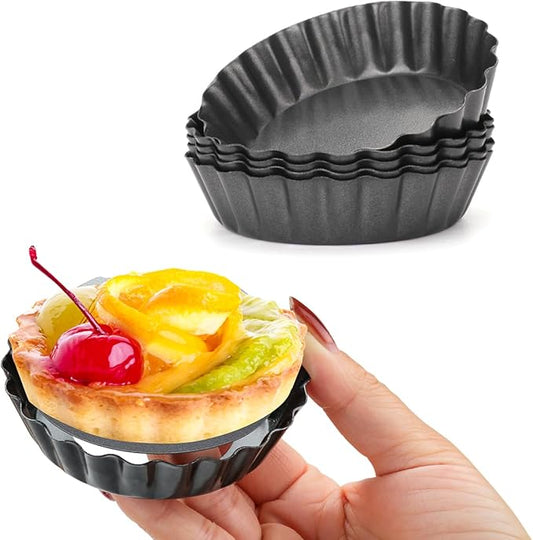 6 pcs Egg Tart Molds, 3" Mini Tart Pans Removable Bottom, Cupcake Cake Muffin Mold Tin Pan Baking Tool, Reusable Quiche Bakeware Carbon Steel for Pies, Quiche Bakeware, Cheese Cakes, Desserts