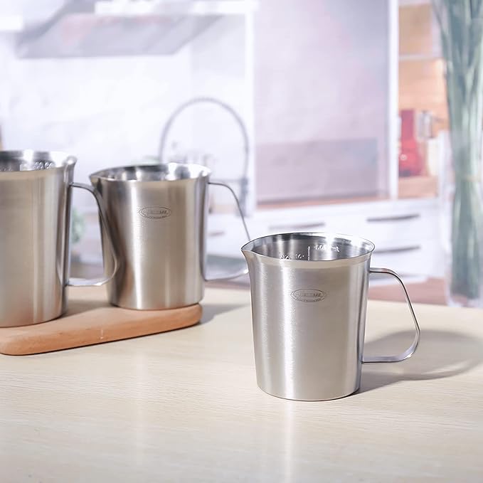 Newness Stainless Steel Measuring Cup, Metal Measuring Cup with Handle (Upgraded, 3 Marking Including Cup/ML/Ounce Scale), 16 Ounces (0.5 Liter, 2 Cup) (Pack of 2)