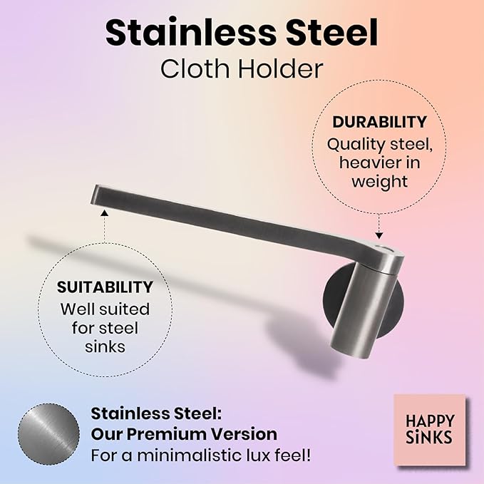 Magnetic Dishcloth & Sponge Holder - Steel, Composite - Tool-Free Magnetic Sink Organizer - Versatile Kitchen Sponge Holder with Stick-On Adapter - Nordic Style Kitchen Sink Accessories