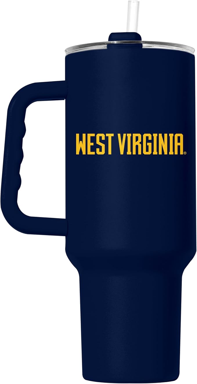 Logo Brands NCAA 40 oz Tumbler with Handle -Stainless Steel Insulated Travel Tumbler with Straw Lid – Powder Coated, Leak-Resistant, Keeps Drinks Hot/Cold – Great for Tailgating, or Everyday Use