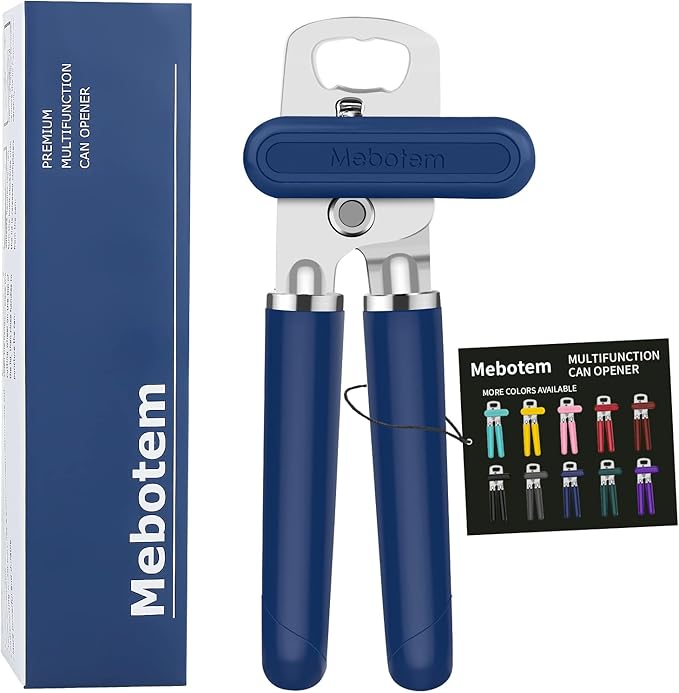10 Colors Can Opener Manual Handheld Heavy Duty Hand Can Opener Smooth Edge Stainless Steel Can Openers Top Lid Kitchen Gadgets, Best Large Rated Easy Turn Knob, with Bottle Opener, Navy Blue