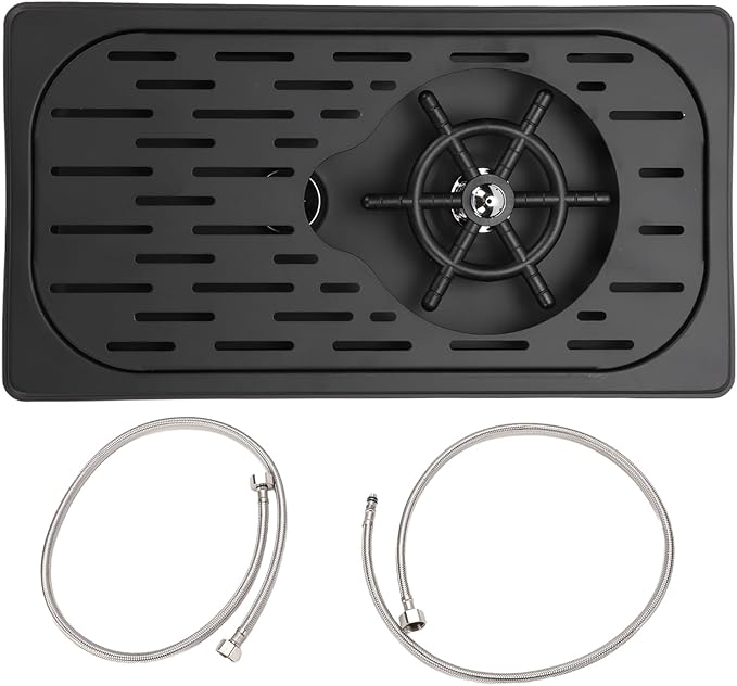 Zerodis Glass Rinser for Kitchen Sink Coffee Machine Products Steel Automatic High Pressure Countertop Cup Washer Spray Rinser Glass Pitcher Cleaner with Drain Drip (Black)