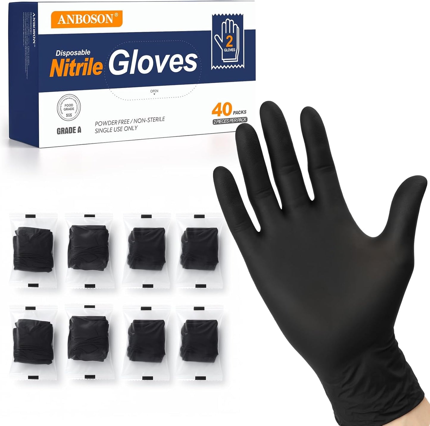Individually Wrapped Nitrile Gloves 5mil, 40 Pairs (80 Count), Disposable Gloves, Latex Free, Powder Free, Easy to Carry for Travel, Work, Food Handling, Cleaning, Automotive, Daily Protection Small