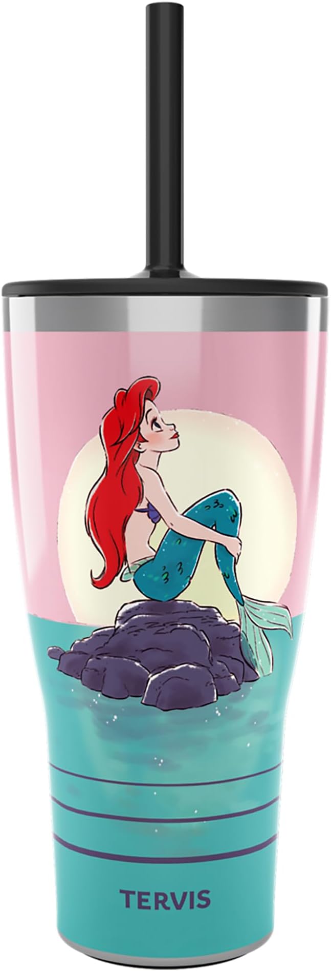 Tervis Traveler Disney The Little Mermaid Thoughtful Ariel Triple Walled Insulated Tumbler Travel Cup Keeps Drinks Cold & Hot, 30oz - with Straw Lid, Stainless Steel