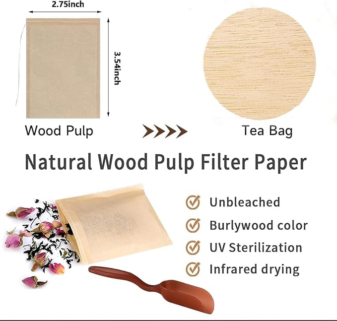 400 PcsTea filter bag, 100% natural wood pulp paper material, disposable tea soaking device, empty tea bag with drawstring, for loose leaf tea (3.5 x 2.75 inches)