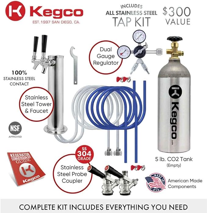 Kegco Keg Dispenser, Two Faucet, Stainless Steel