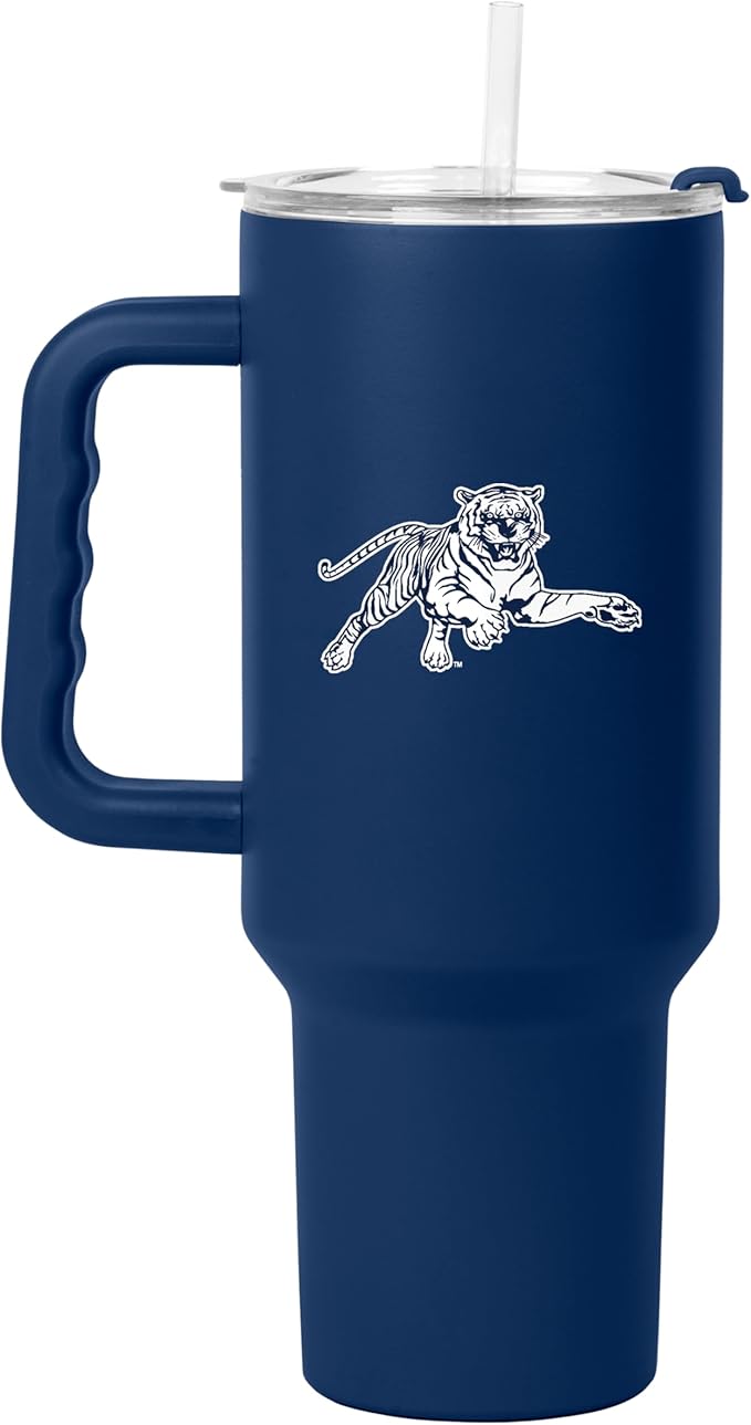 Logo Brands NCAA 40 oz Tumbler with Handle -Stainless Steel Insulated Travel Tumbler with Straw Lid – Powder Coated, Leak-Resistant, Keeps Drinks Hot/Cold – Great for Tailgating, or Everyday Use