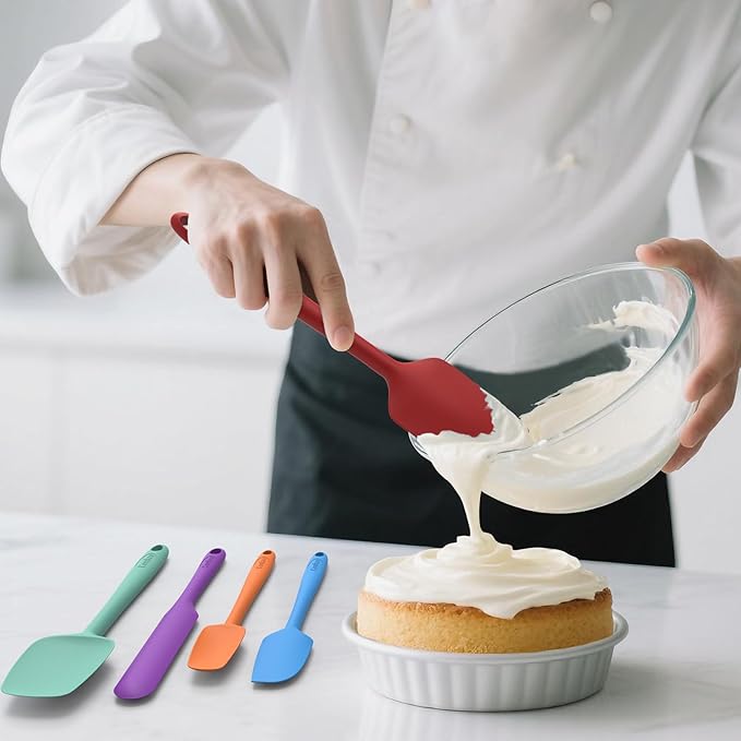 Coukre Silicone Spatula Set of 5,High Heat Resistant, Food Grade Silicone, Upgraded Extended Reinforced Handle,Dishwasher Safe, for Baking, Cooking (Pure Colorful B, Solid color)