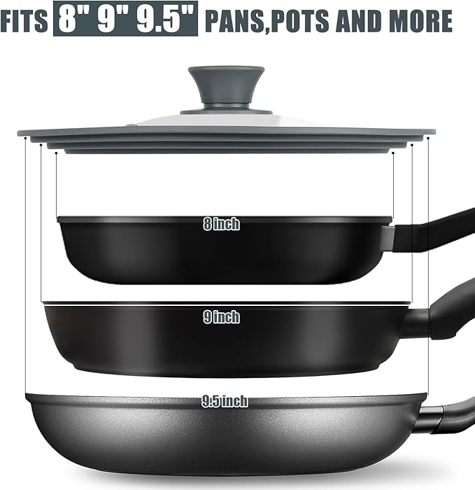 Universal Lid for Pots, Pans, and Skillets - Silicone Replacement Pan Lid Fits 8", 9", 9.5" Cookware - Tempered Glass Pot Lid Cover for Frying Pans, Cast Iron, CrockPot