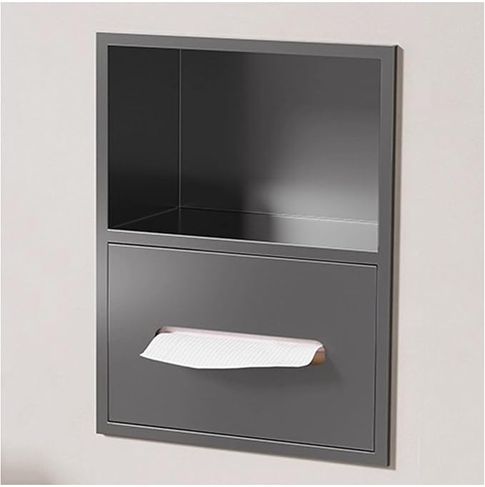 Hidden Trash Can Cabinet, Stainless Steel Recessed Bathroom Shower Niche, Waterproof Wall Niche Toilet Tissue Holder, Built-in Trash Can Alcove Toiletries Storage Rack
