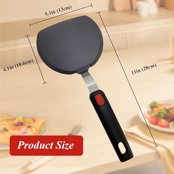Silicone Spatula Turner Set of 2, Heat Resistant Pancake Spatulas for Nonstick Cookware Pan, Wide Slotted Cooking Spatula for Omelette Egg Fish, Thin Flexible for Kitchen Use, Dishwasher Safe, Black