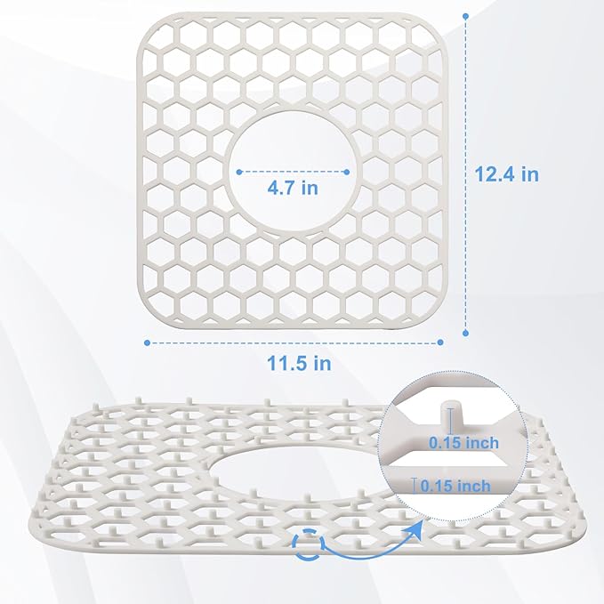Bestjing Silicone Sink Protectors for Kitchen Sink - 12" x 11" Kitchen Grid Accessory, Non-Slip Heat-Resistant Mat for Bottom of Porcelain Stainless Steel, Dishwasher Safe (White)