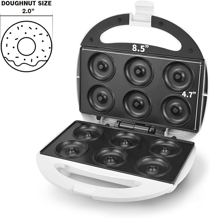 DSP Mini Donut Maker - Non-Stick, Cool Touch Electric Doughnut Machine for Mini Donuts - Perfect for Breakfast, Snacks & Desserts (White, 6 Donuts)