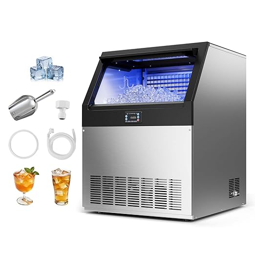 VEVOR Commercial Ice Maker Machine, 440 lbs/24h with 85 lbs Storage Capacity, Built-in/Freestanding/Under Counter, Stainless Steel Ice Maker with LED Display & Self-Cleaning, for Home Bar Restaurant