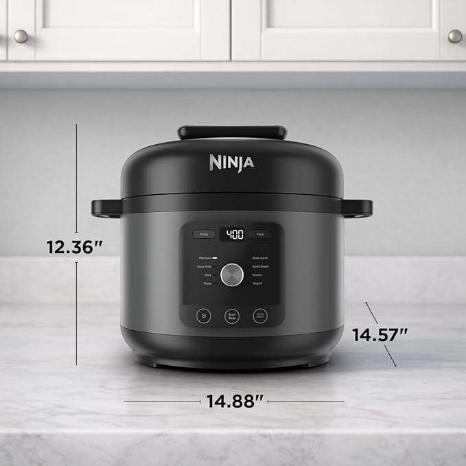 Ninja HyperHeat 9-in-1 6.5-qt Pressure Cooker | Steams, Slow Cooks, Sears, Sautés, Sous Vide, Yogurt & More | With SimpliServe Pot | Powerful 1200-Watt | Grey | PC201GY