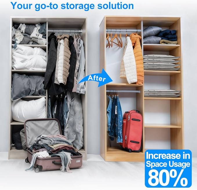 12 Pack Vacuum Seal Bags for Clothing Travel with Wireless Electric Air Pump, 4 Large +4 Medium +4 Small, Reusable Space Saver Bags for Luggage and Suitcase, Cruise & Travel Essentials