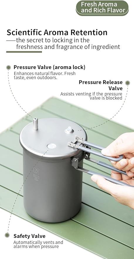 Keith Titanium Ti6302 Micro Pressure Cooker – Ultralight Multifunctional Outdoor Cooker for Rice, Soup & Meals – Based on Award-Winning Ti6300 – Pure Titanium – 900ml Inner + 1100ml Outer Pots