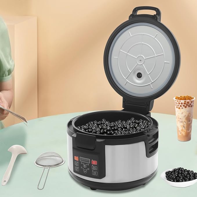 Commercial Tapioca Boba Maker Pearl Cooker, 16l Boba Bubble Tea Cooker with Button, Automatic Non Stick Pearl Pot for Milk Tea Sago Pearl Taro Balls