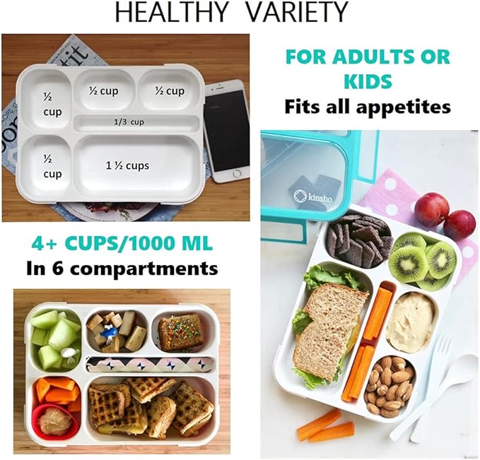 kinsho Bento Box Lunch-Box Containers for Kids, Adults | 6 Compartment Lunch-Boxes | Leakproof School Bentobox, Snack or Meal Portion Container | BPA-Free, Teal