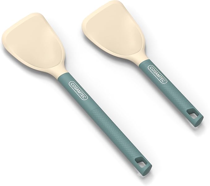 Silicone Small Spatula for Cooking Flexible Beveled Turner with Solid Inner Core and Heat Resistant Nylon Handle Ideal Spatula for Non-Stick Cookware